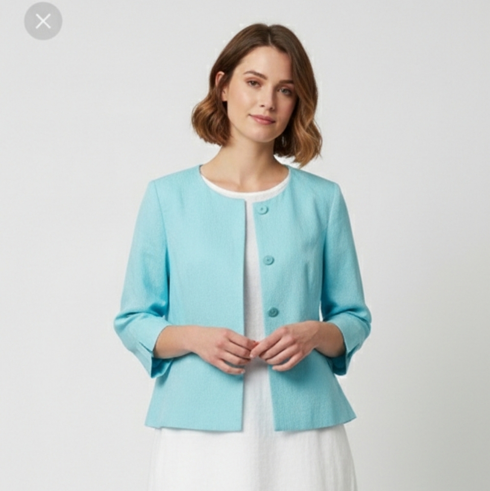David Warren Shacket Jacket Blue Minimalist Linen Blend Coastal 12 NWT